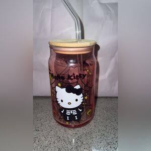 Halloween Hello Kittys glass cup with glass straw